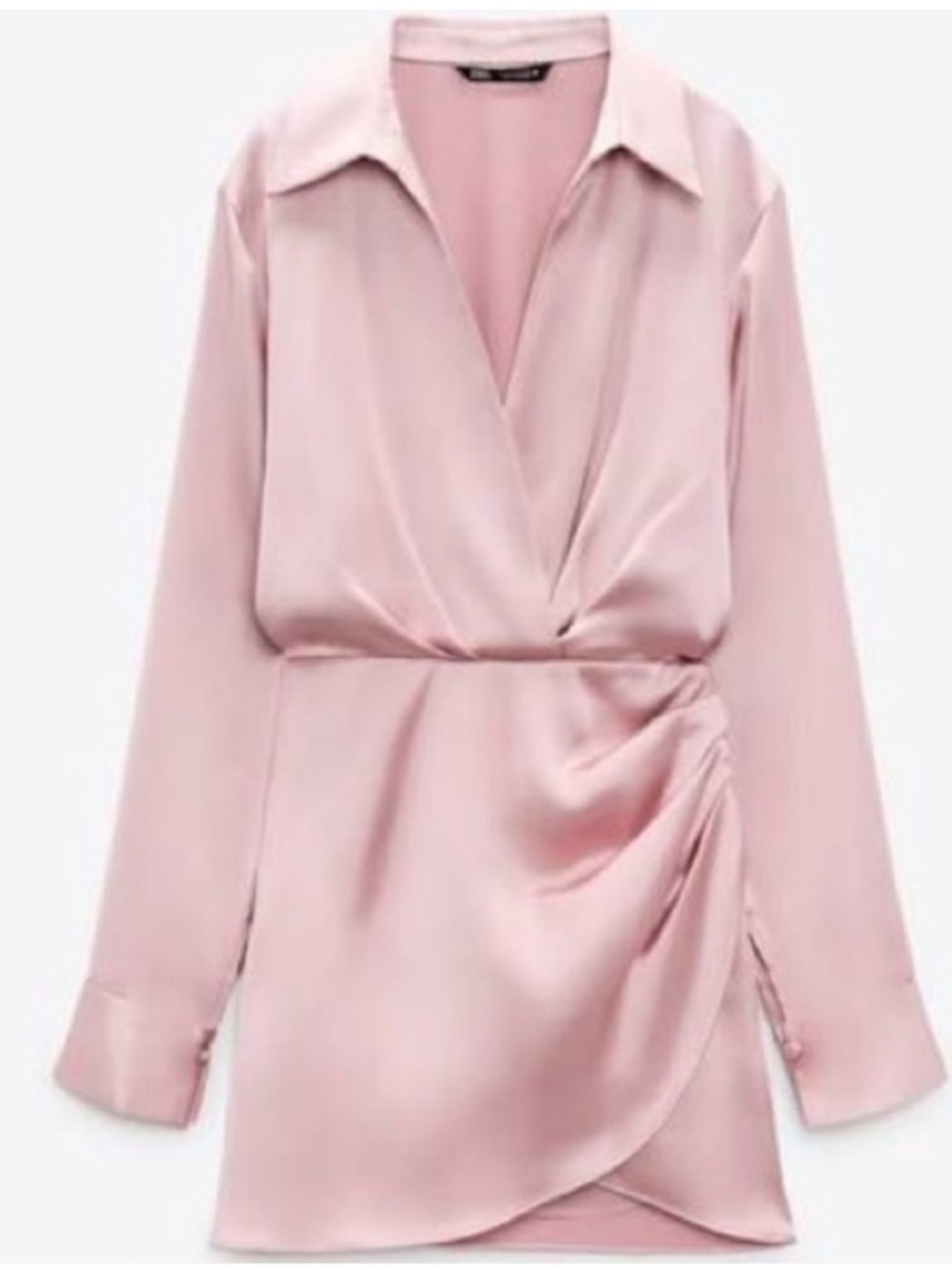 Zara Blush Pink Satin Wrap-Style Mini Dress
